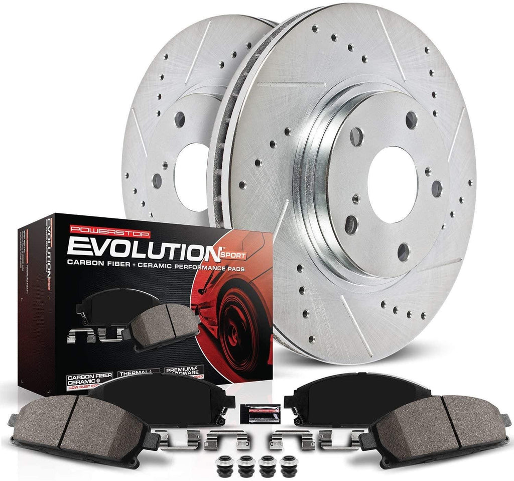 K5688 Rear Z23 Carbon Fiber Brake Pads with Drilled & Slotted Brake Rotors Kit