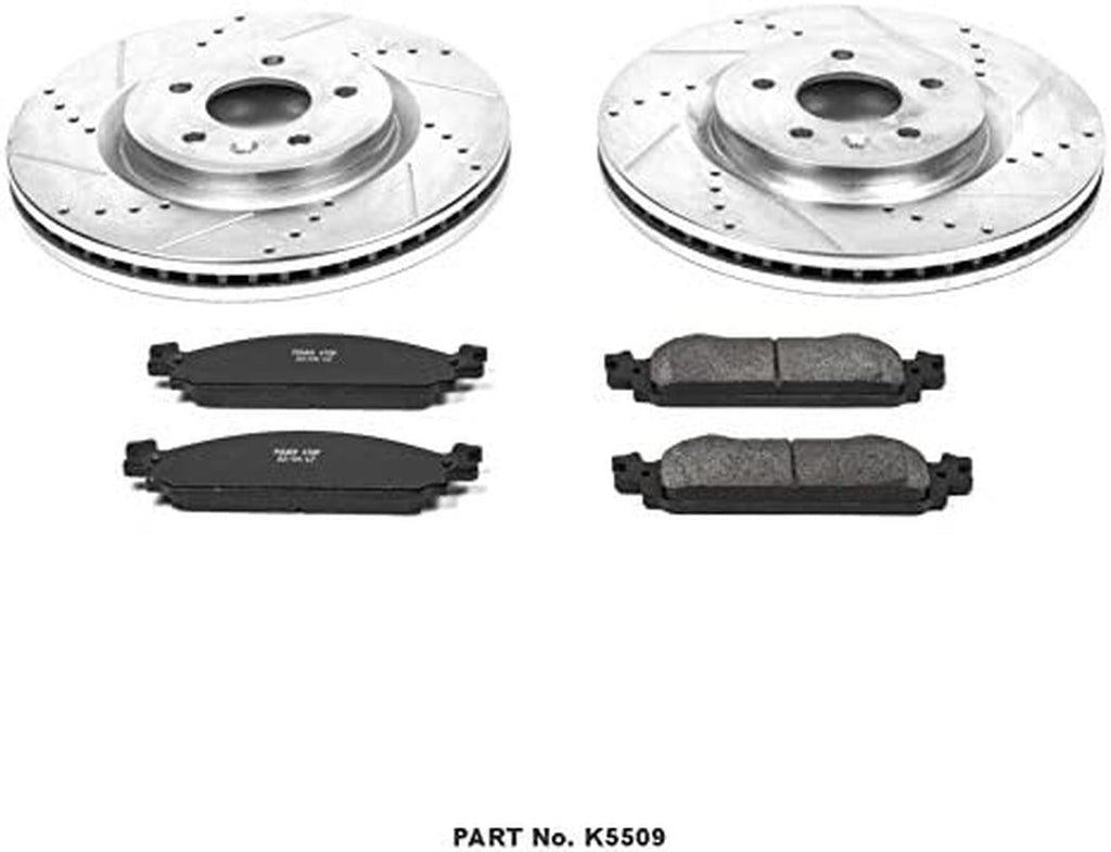 K5509 Front Z23 Carbon Fiber Brake Pads with Drilled & Slotted Brake Rotors Kit