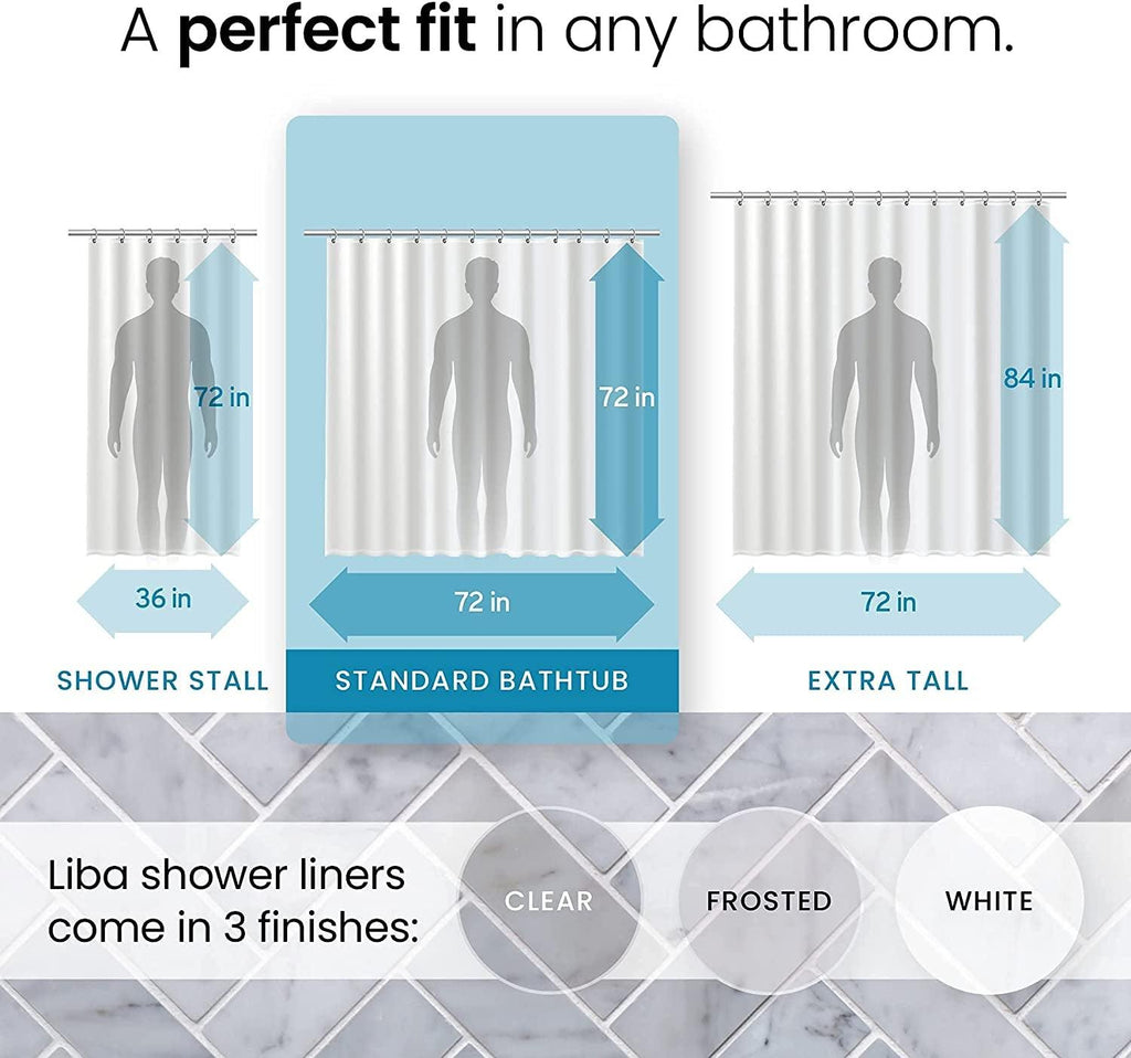 PEVA 8G Bathroom Shower Curtain Liner, 72" W X 72" H, Frosted, 8G Heavy Duty and Waterproof