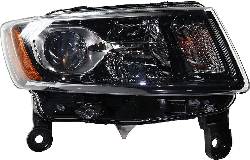 Headlight Compatible with Jeep Grand Cherokee 2014-2016 Passenger Side Assembly Halogen Black Trim Standard Type