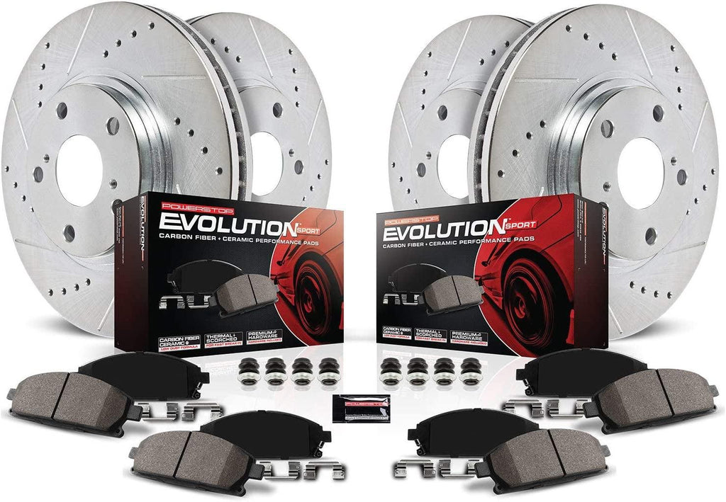 K6048 Front and Rear Z23 Carbon Fiber Brake Pads with Drilled & Slotted Brake Rotors Kit