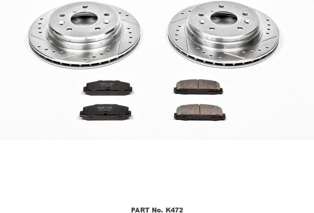 Power Stop K472 Rear Z23 Carbon Fiber Brake Pads with Drilled & Slotted Brake Rotors Kit