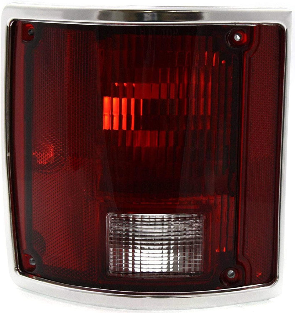 Tail Light Lens and Housing Compatible with 1979-1986 GMC K1500 Suburban / C1500 Suburban / K2500 Suburban with Chrome Trim, Set of 2, Driver and Passenger Side