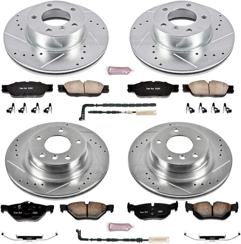 K2890 Front and Rear Z23 Carbon Fiber Brake Pads with Drilled & Slotted Brake Rotors Kit