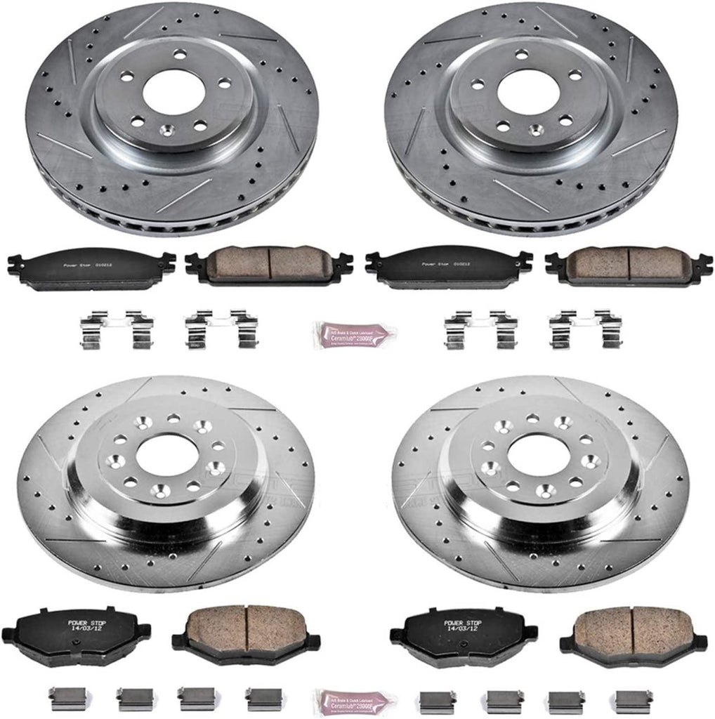 K5510 Front and Rear Z23 Carbon Fiber Brake Pads with Drilled & Slotted Brake Rotors Kit