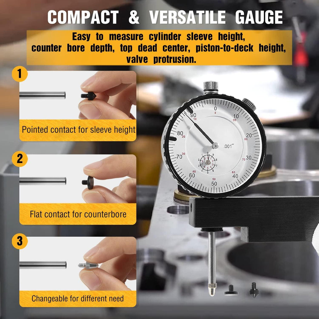 6434 Sleeve Height & Counter Bore Gauge for All Diesel Engines, Range: 0-1.00" Graduation: 0.001" Reading: 0-100