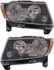 Headlight Assembly Compatible with 2013-2017 Jeep Compass Halogen, Standard Type, with Black Trim, Set of 2, Driver and Passenger Side