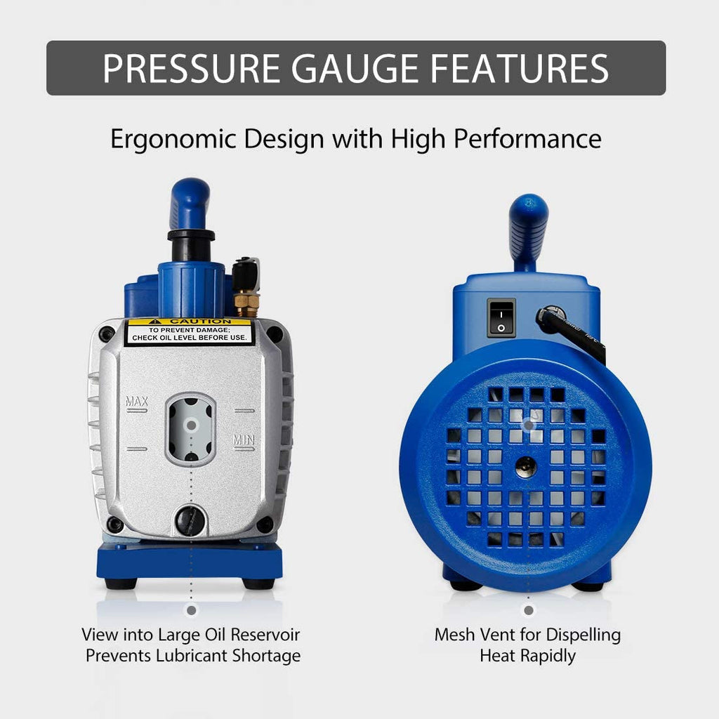 VIVOHOME 110V 1/4 HP 3.5 CFM Single Stage Rotary Vane Air Vacuum Pump and R134A AC Manifold Gauge Set Kit for HVAC Air Conditioning Refrigeration Recharging