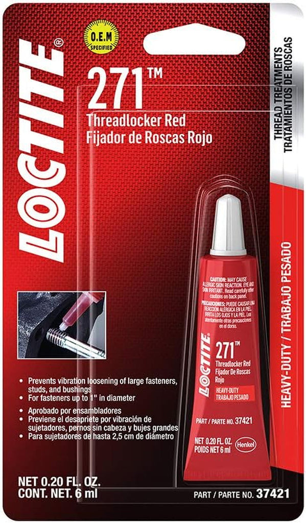 LOCTITE 271 Threadlocker for Automotive: High-Strength, High-Temp, Anaerobic, Heavy-Duty Applications, Works on All Metals | Red, 6 Ml Tube (PN: 37421-487232)