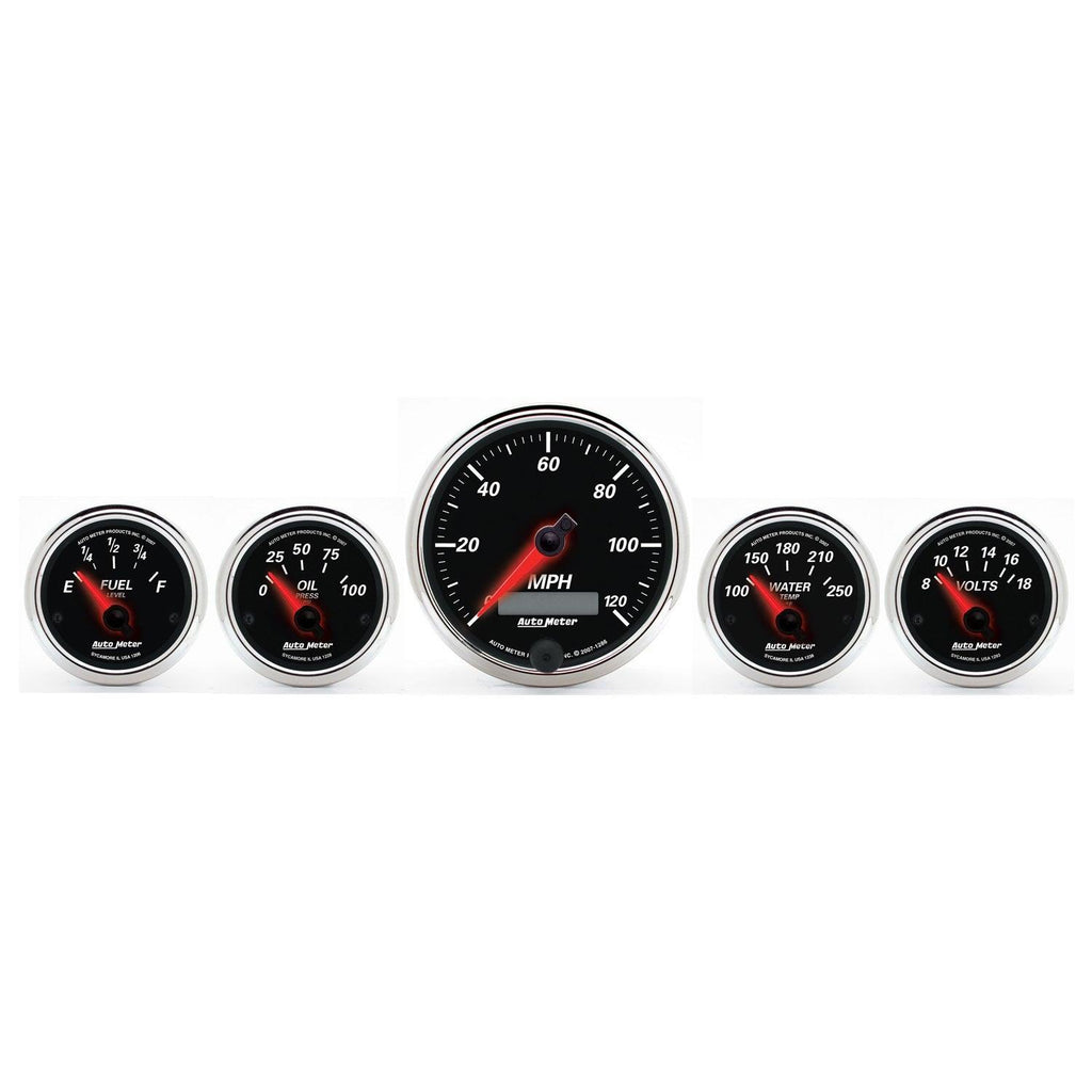 5 PC. GAUGE KIT 3-3/8 in. & 2-1/16 in. ELEC. SPEEDOMETER DESIGNER BLACK II - greatparts