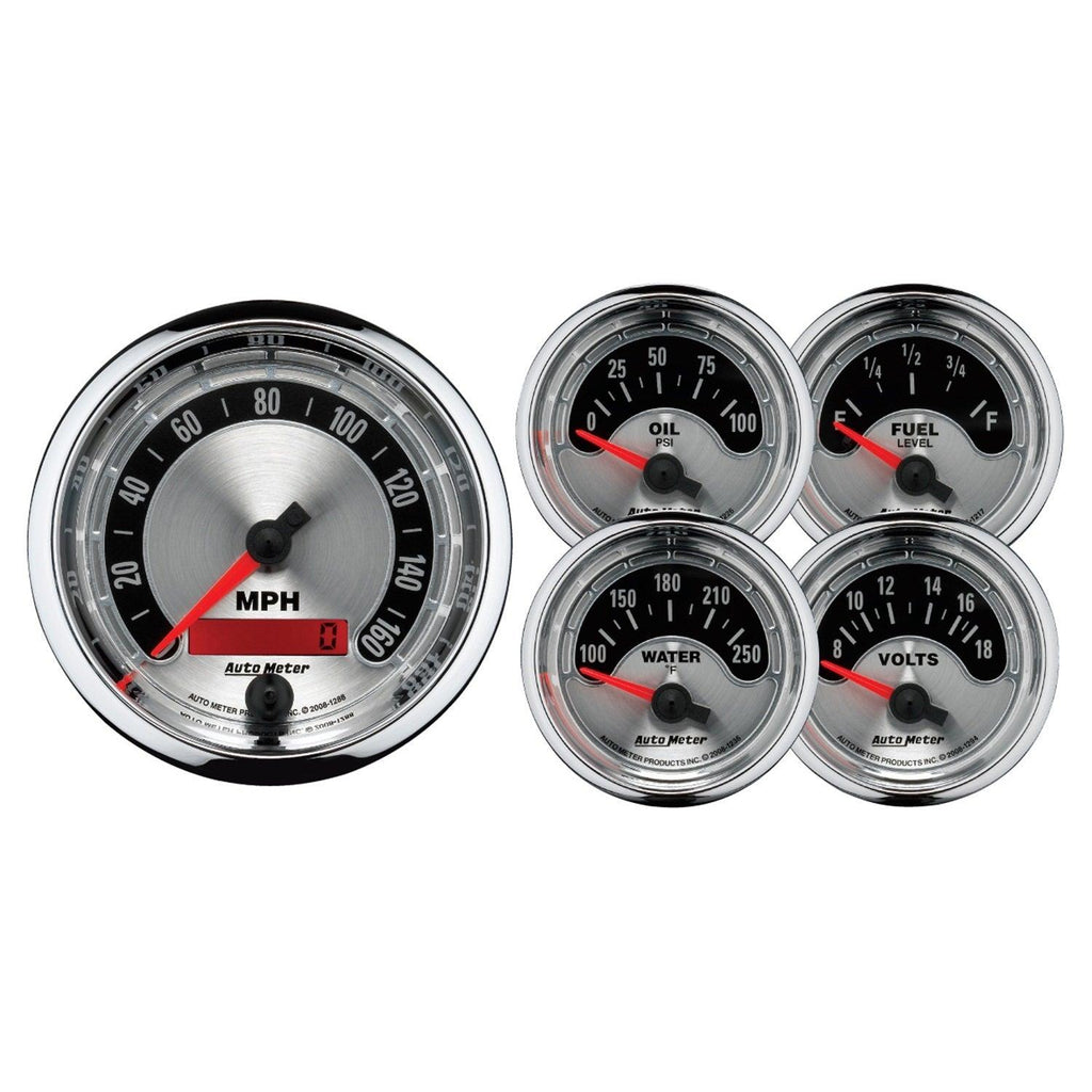 5 PC. GAUGE KIT 3-3/8 in. & 2-1/16 in. ELEC. SPEEDOMETER AMERICAN MUSCLE - greatparts