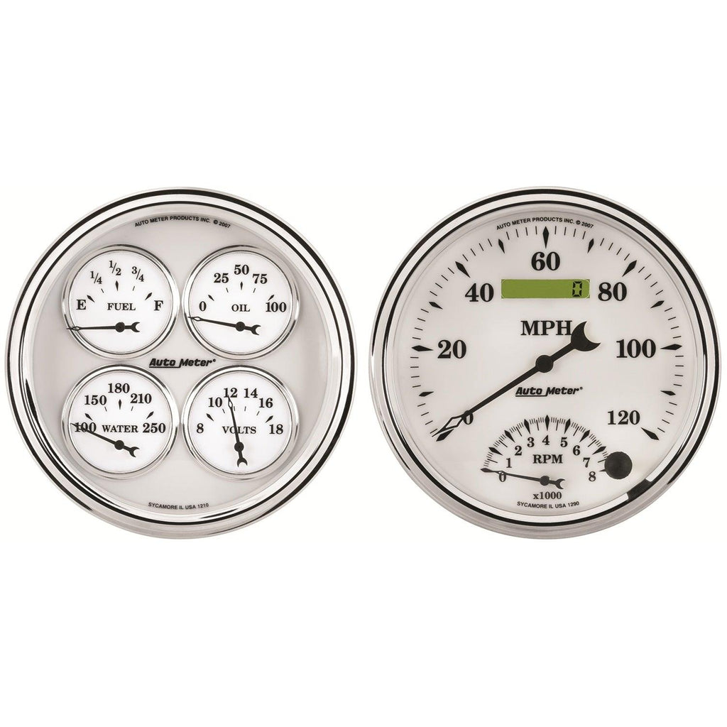 2 PC. GAUGE KIT 5 in. QUAD & SPEEDOMETER 240-33 O OLD TYME WHITE II - greatparts