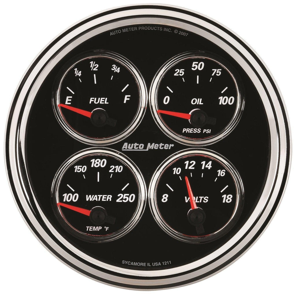 5 in. QUAD GAUGE 100 PSI/100-250 Fahrenheit/8-18V/0-90 O DESIGNER BLACK II - greatparts