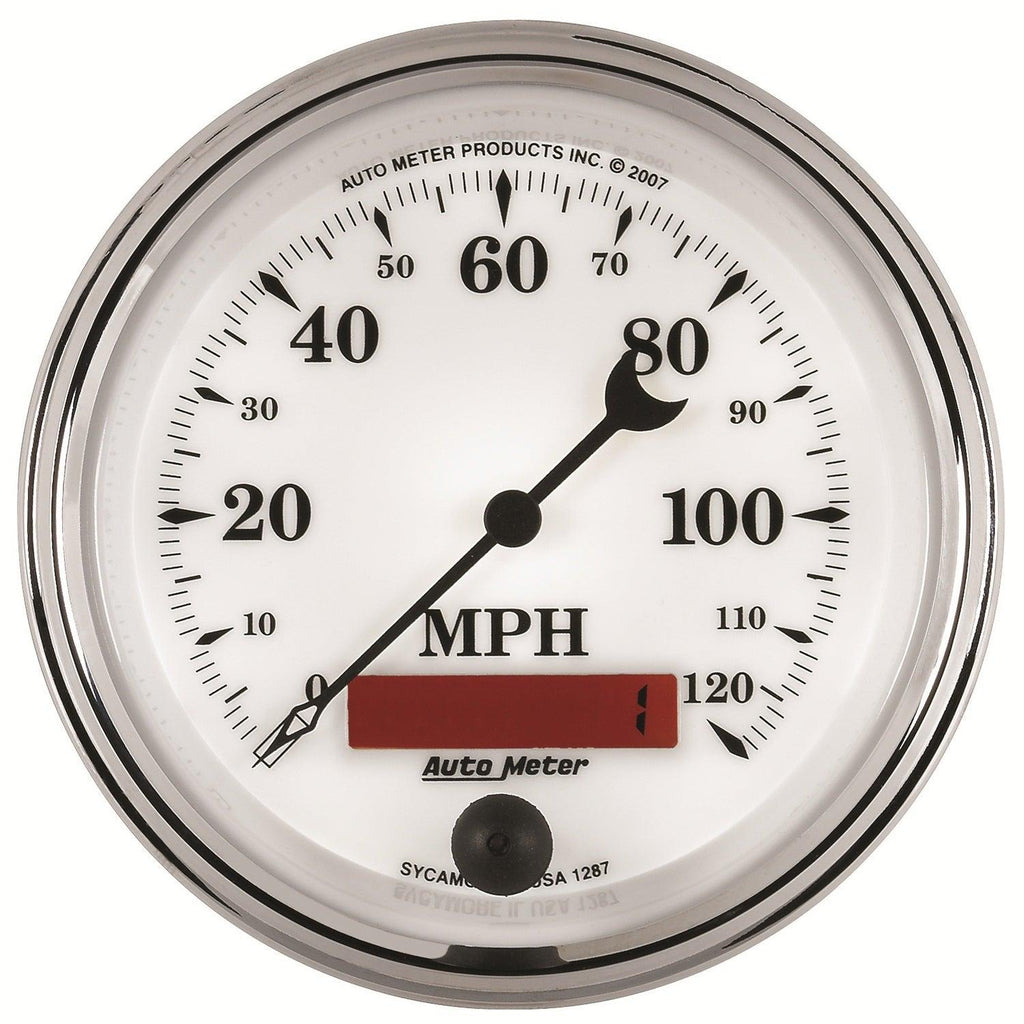 3-3/8 in. SPEEDOMETER 0-120 MPH OLD-TYME WHITE II - greatparts