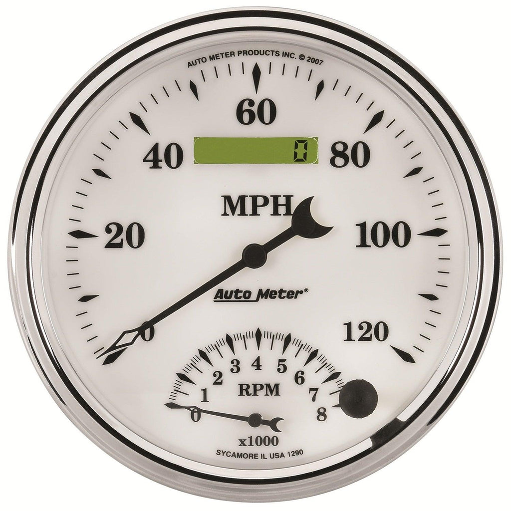 5 in. TACHOMETER/SPEEDOMETER COMBO 8K RPM/120 MPH OLD-TYME WHITE II - greatparts