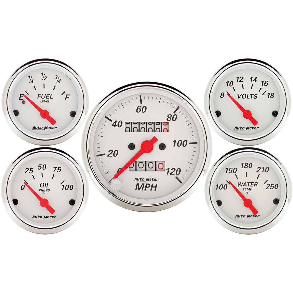 5 PC. GAUGE KIT 3-1/8 in. & 2-1/16 in. MECH. SPEEDOMETER ARCTIC WHITE - greatparts