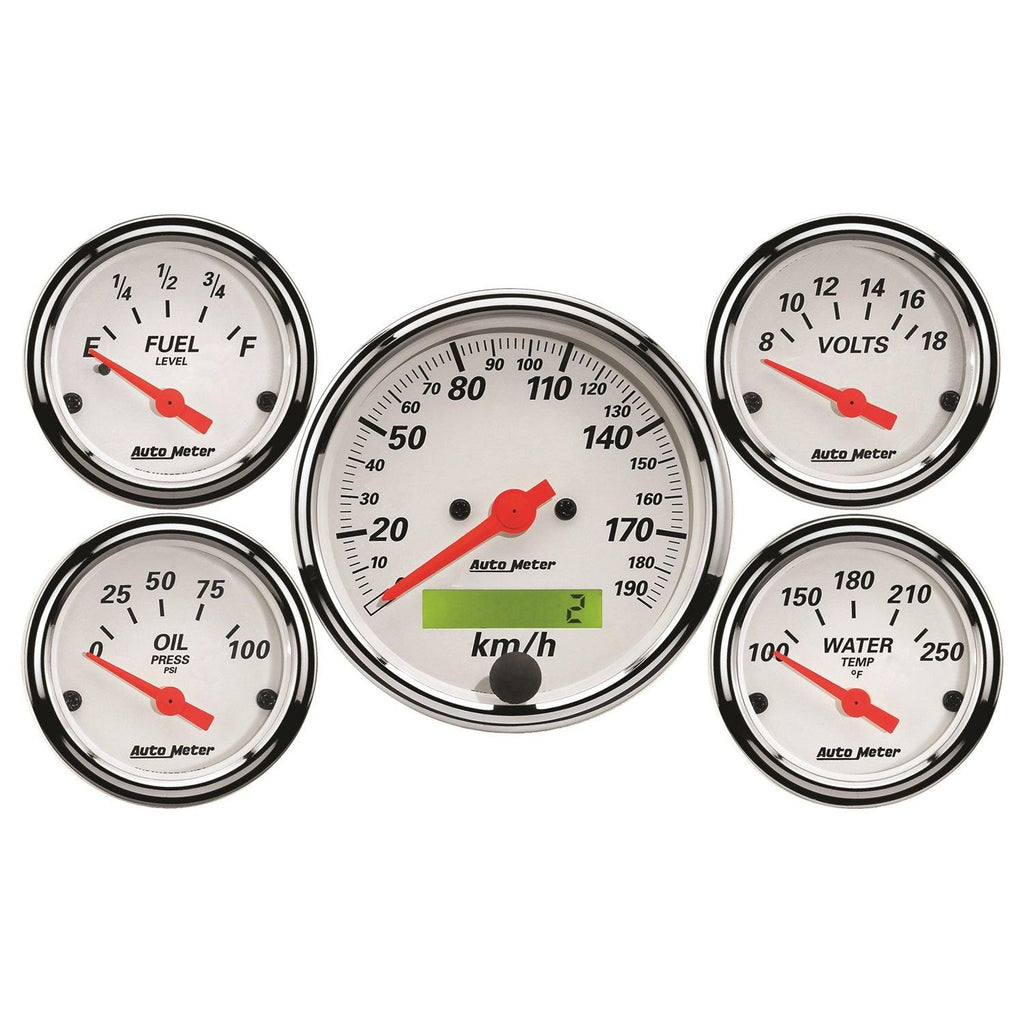 5 PC. GAUGE KIT 3-1/8 in. & 2-1/16 in. ELEC. KM/H SPEEDO. ARCTIC WHITE - greatparts