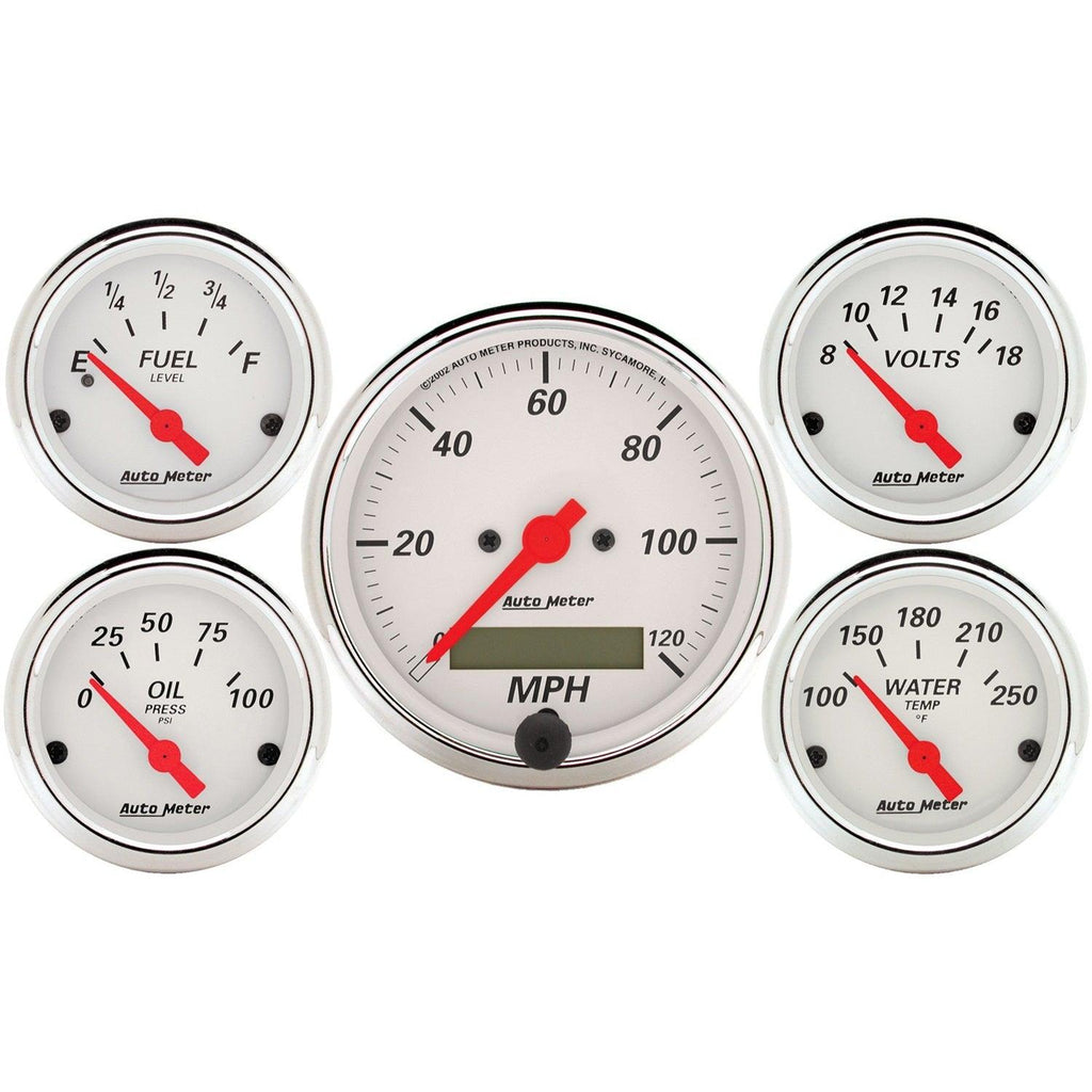 5 PC. GAUGE KIT 3-1/8 in. & 2-1/16 in. ELEC. SPEEDOMETER ARCTIC WHITE - greatparts