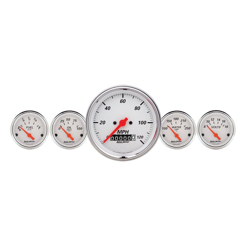 5 PC. GAUGE KIT 3-3/8 in. & 2-1/16 in. ELEC. SPEEDOMETER ARCTIC WHITE - greatparts