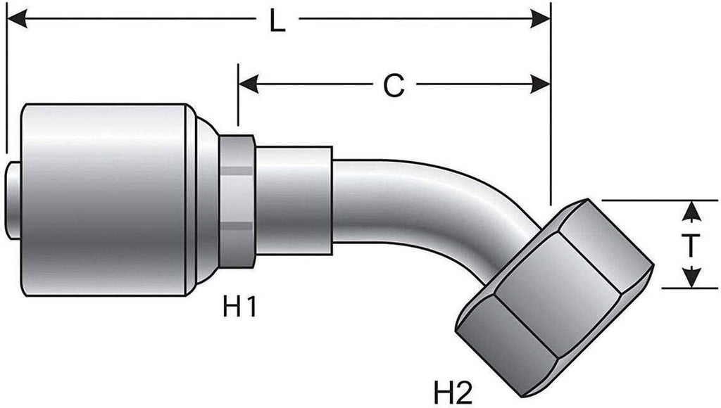 G25235-0606 Female Flat-Face O-Ring Swivel - 45 Bent Tube (Megacrimp)