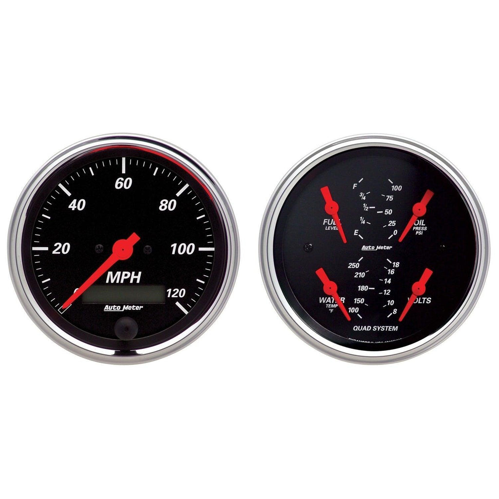 2 PC. GAUGE KIT 3-3/8 in. QUAD & SPEEDOMETER 240-33 O DESIGNER BLACK - greatparts