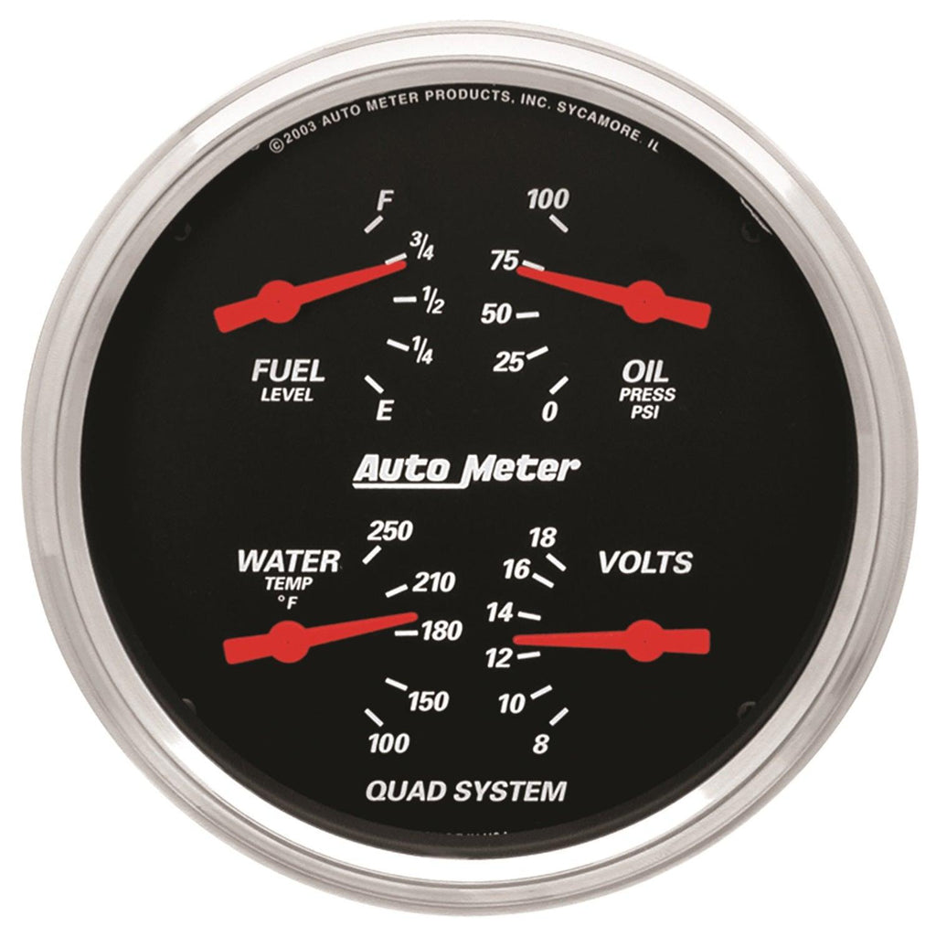 5 in. QUAD GAUGE 100 PSI/100-250 Fahrenheit/8-18V/0-90 O DESIGNER BLACK - greatparts