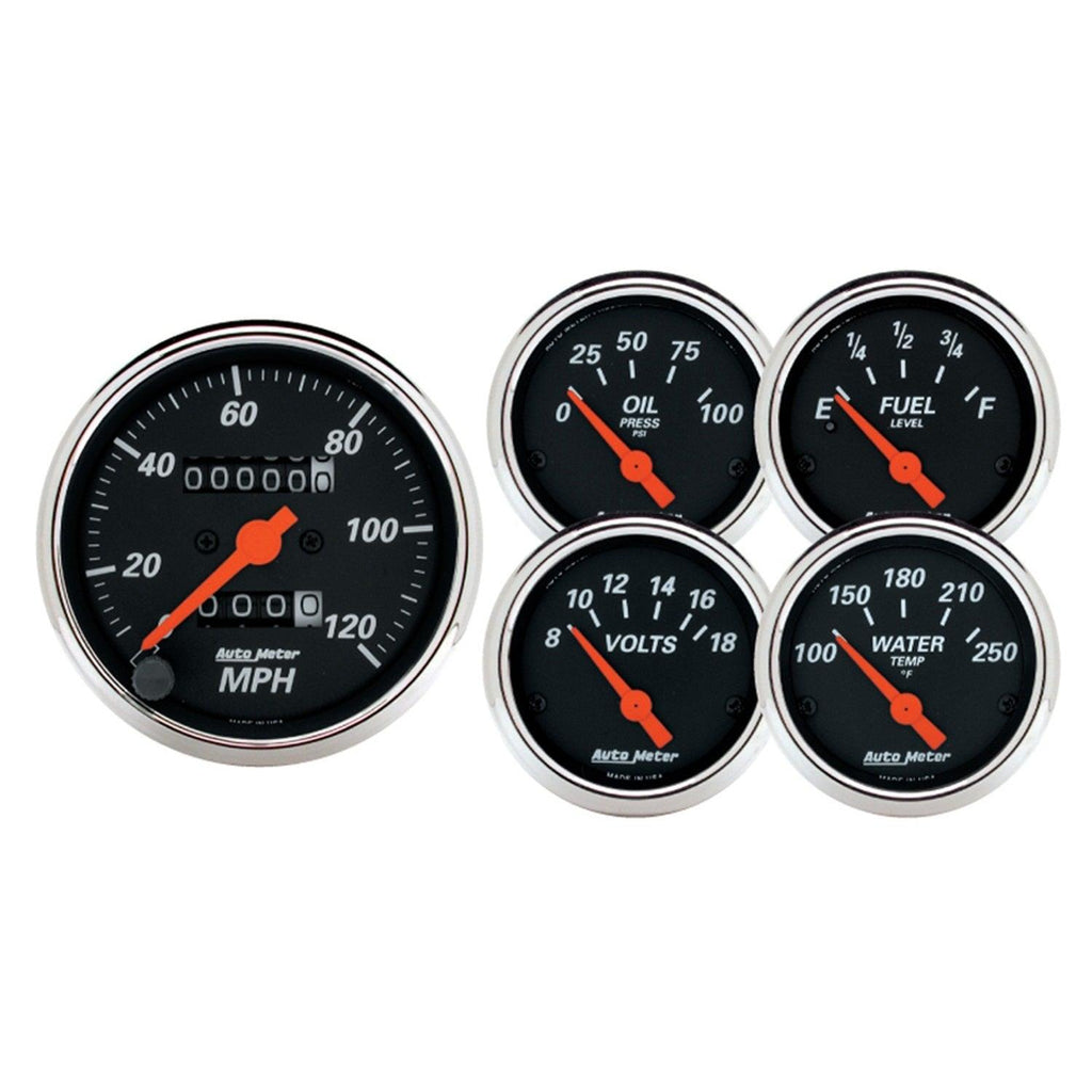 5 PC. GAUGE KIT 3-1/8 in. & 2-1/16 in. MECH. SPEEDOMETER DESIGNER BLACK - greatparts