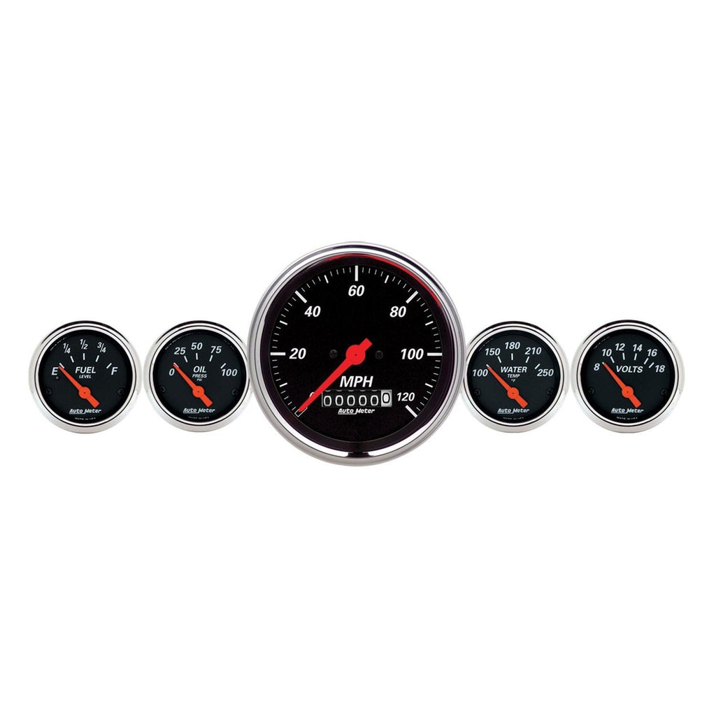 5 PC. GAUGE KIT 3-3/8 in. & 2-1/16 in. ELEC. SPEEDOMETER DESIGNER BLACK - greatparts