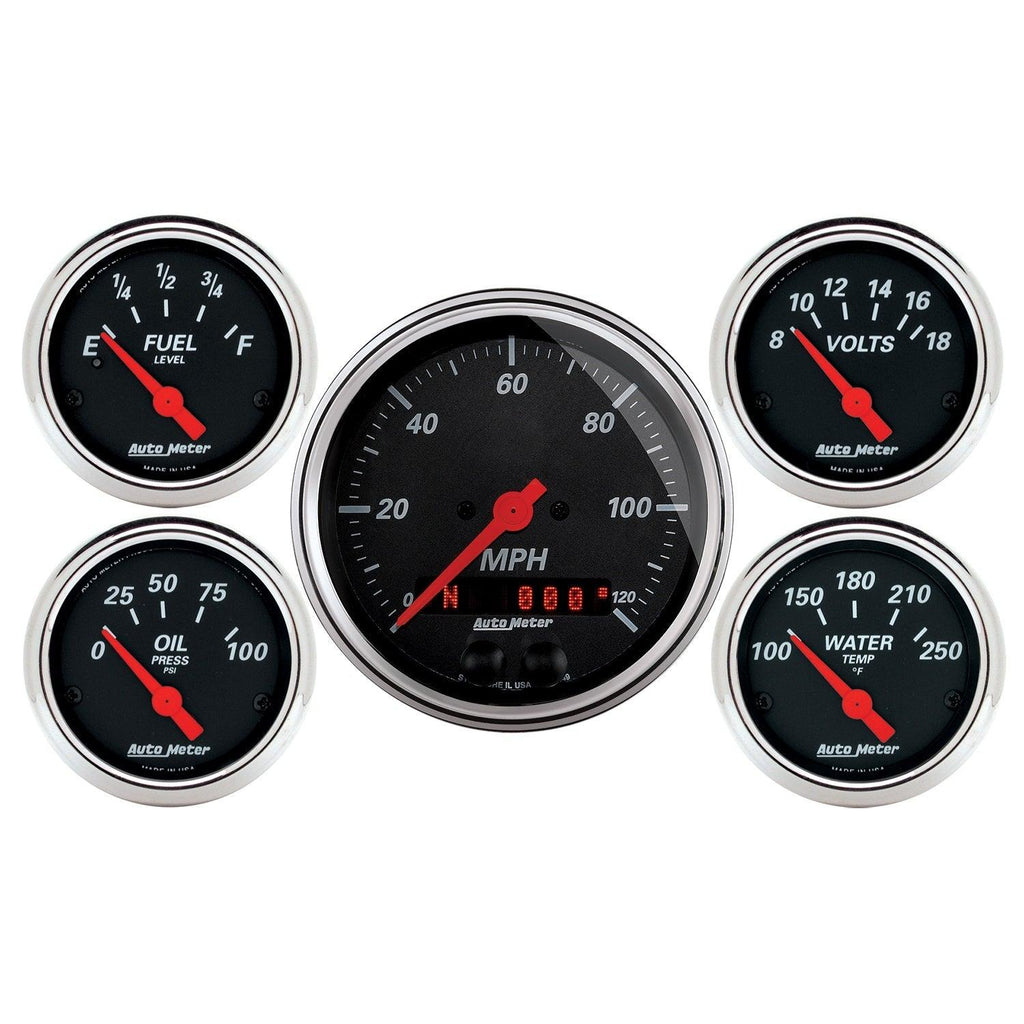 5 PC. GAUGE KIT 3-3/8 in. & 2-1/16 in. GPS SPEEDOMETER DESIGNER BLACK - greatparts