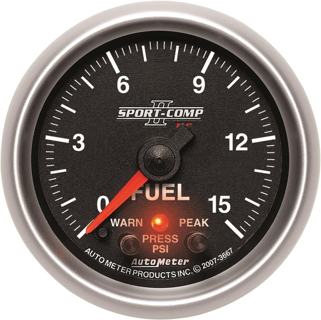 3667 Sport-Comp II 2-1/16" 0-15 PSI Full Sweep Electric Fuel Pressure Peak and Warn Gauge with Electronic Control