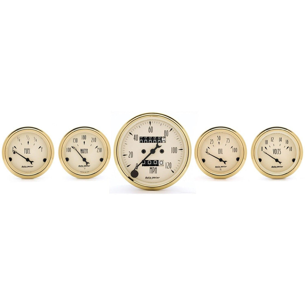 5 PC. GAUGE KIT 3-1/8 in. & 2-1/16 in. MECH. SPEEDOMETER GOLDEN OLDIES - greatparts