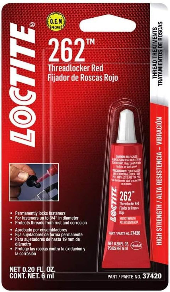 LOCTITE 262 Threadlocker for Automotive: High-Strength, Oil Tolerant, High-Temp, Anaerobic, Permanent, Works on All Metals | Red, 6 Ml Tube (PN: 37420 - 487231)