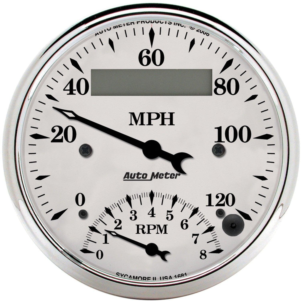 3-3/8 in. TACHOMETER/SPEEDOMETER COMBO 8K RPM/120 MPH OLD-TYME WHITE - greatparts