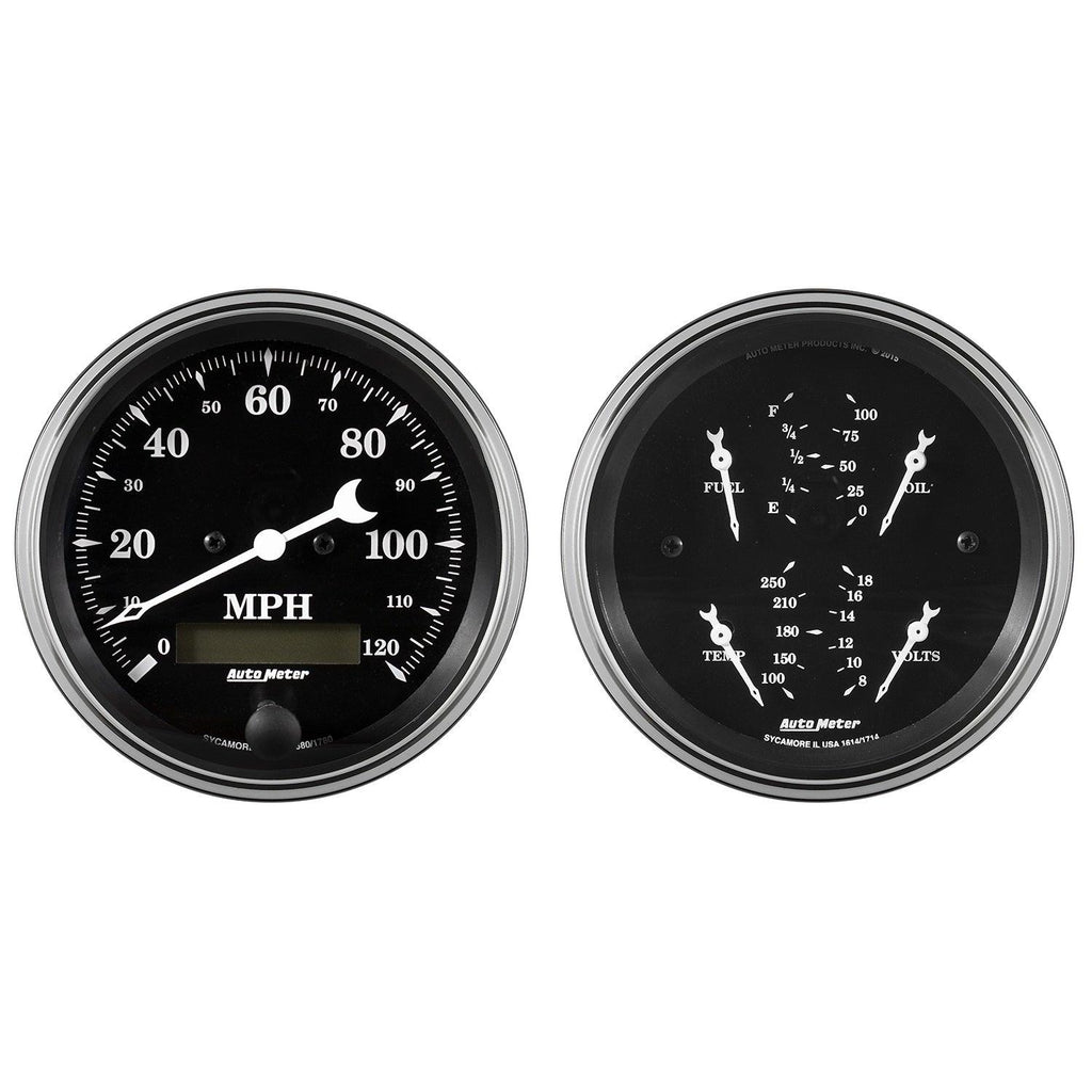 2 PC. GAUGE KIT 3-3/8 in. QUAD & SPEEDOMETER 240-33 O OLD TYME BLACK - greatparts