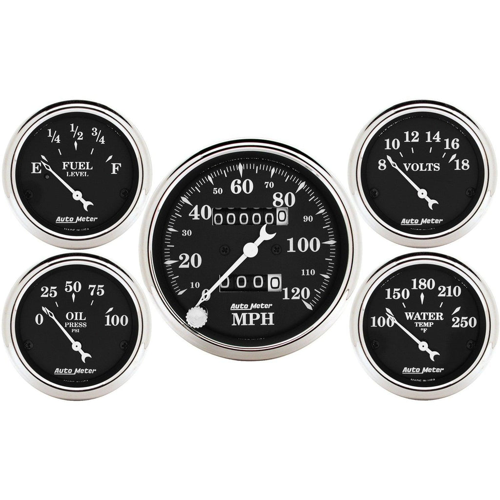 5 PC. GAUGE KIT 3-1/8 in. & 2-1/16 in. MECH. SPEEDOMETER OLD TYME BLACK - greatparts