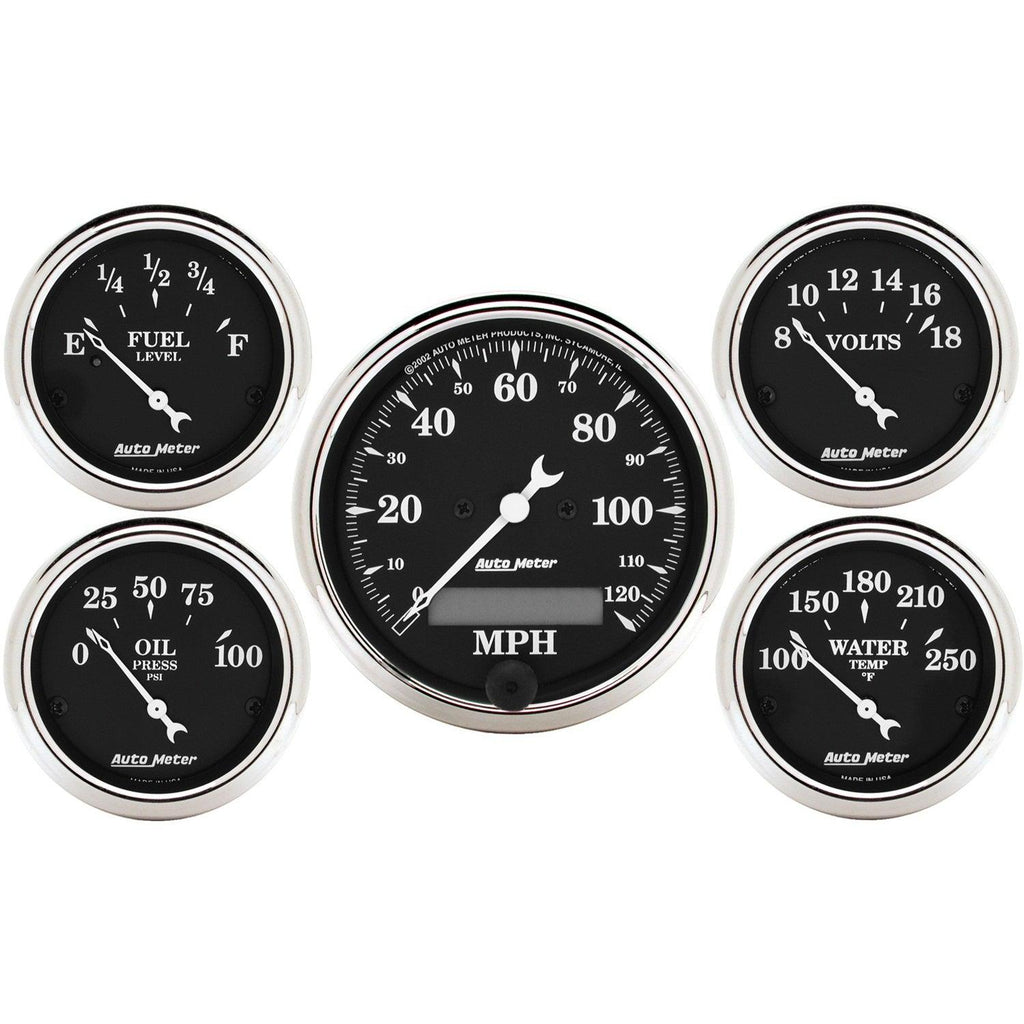 5 PC. GAUGE KIT 3-1/8 in. & 2-1/16 in. ELEC. SPEEDOMETER OLD TYME BLACK - greatparts