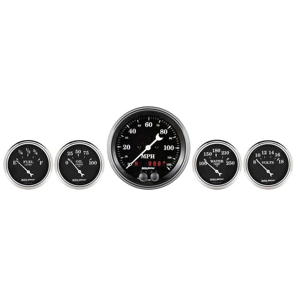 5 PC. GAUGE KIT 3-3/8 in. & 2-1/16 in. GPS SPEEDOMETER OLD TYME BLACK - greatparts