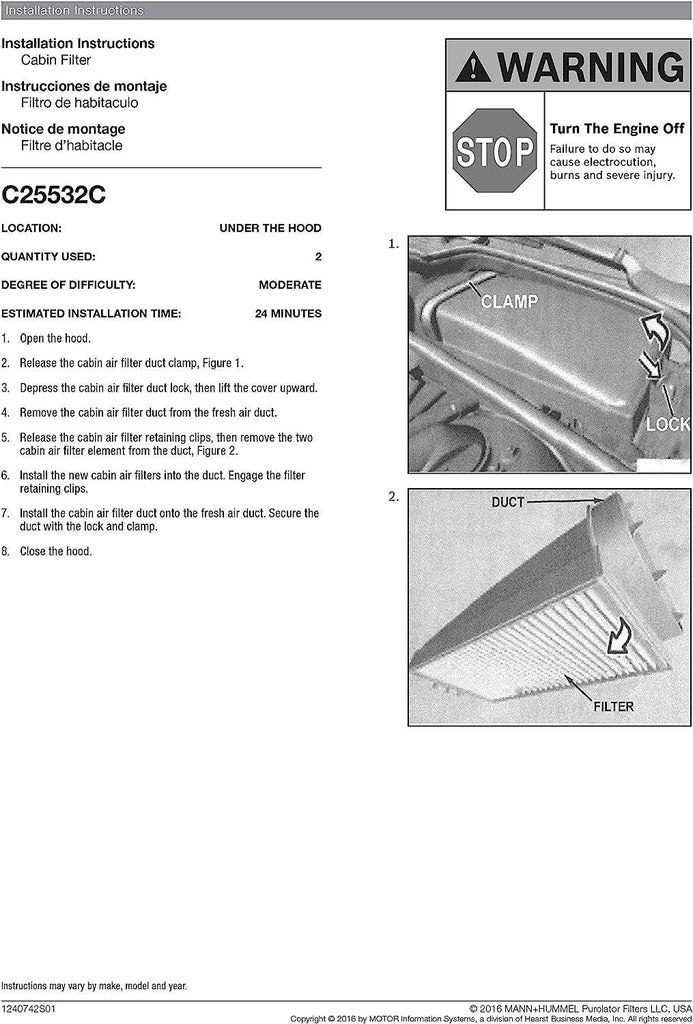 C25532C one Advanced Cabin Air Filter Compatible with Select BMW and Rolls Royce