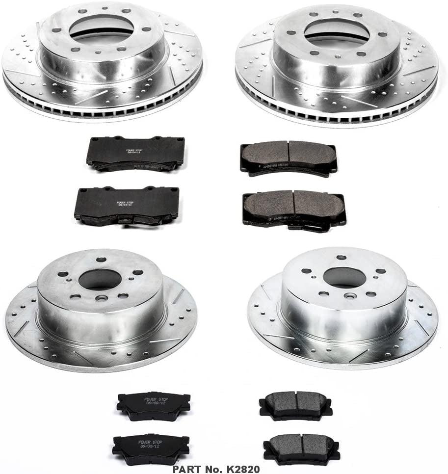 K2820 Front and Rear Z23 Carbon Fiber Brake Pads with Drilled & Slotted Brake Rotors Kit