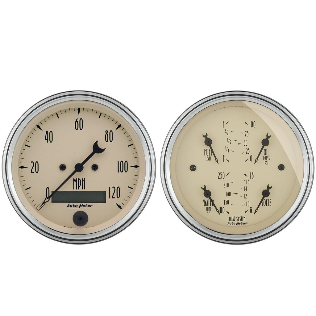 2 PC. GAUGE KIT 3-3/8 in. QUAD & SPEEDOMETER 240-33 O ANTIQUE BEIGE - greatparts