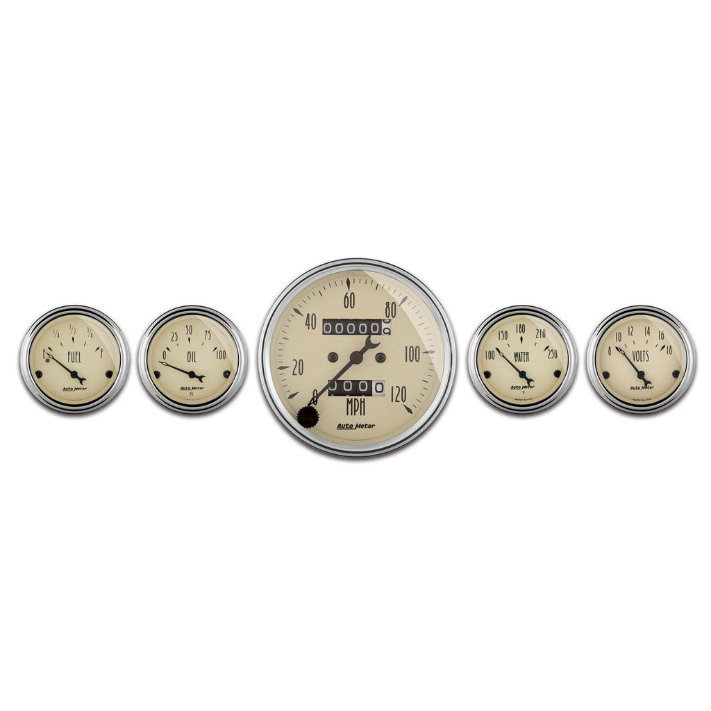 5 PC. GAUGE KIT 3-1/8 in. & 2-1/16 in. MECH. SPEEDOMETER ANTIQUE BEIGE - greatparts