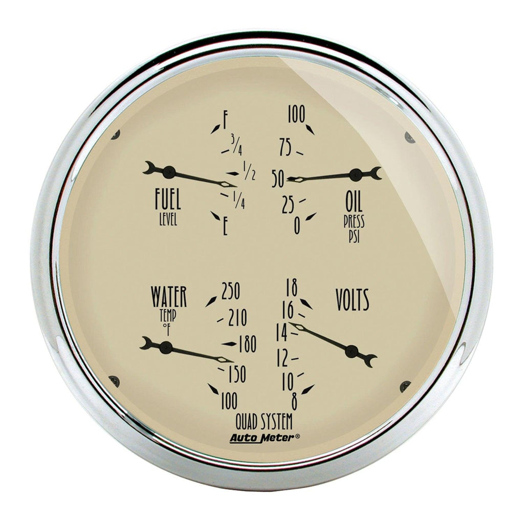 5 in. QUAD GAUGE 100 PSI/100-250 Fahrenheit/8-18V/0-90 O ANTIQUE BEIGE - greatparts