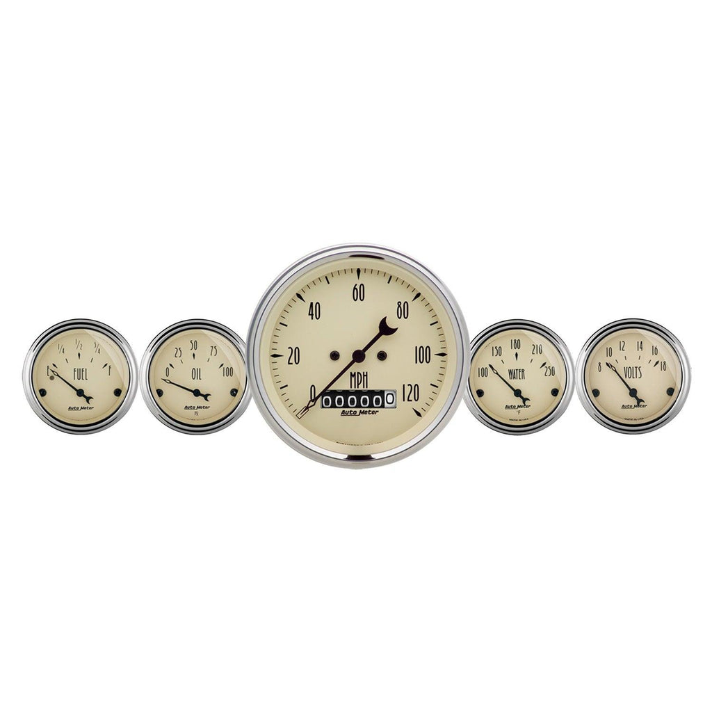 5 PC. GAUGE KIT 3-3/8 in. & 2-1/16 in. ELEC. SPEEDOMETER ANTIQUE BEIGE - greatparts