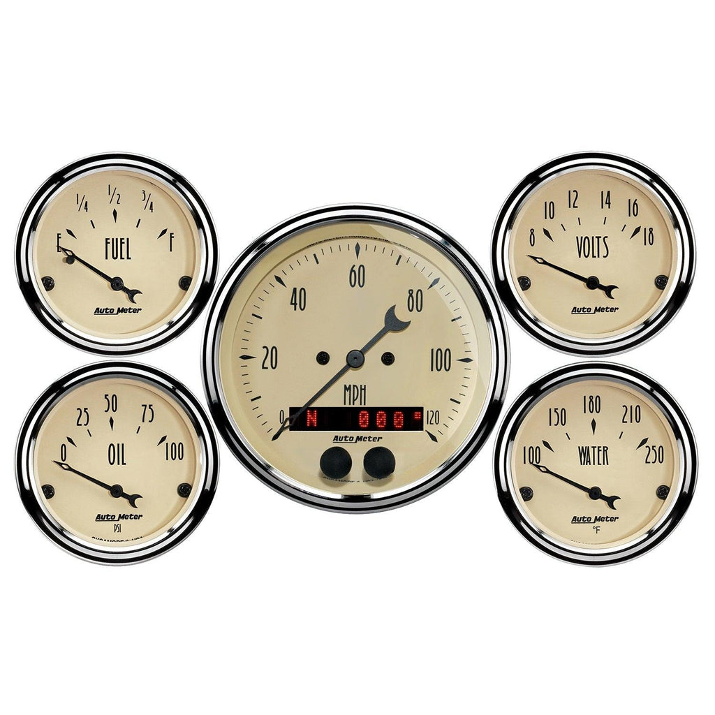 5 PC. GAUGE KIT 3-3/8 in. & 2-1/16 in. GPS SPEEDOMETER ANTIQUE BEIGE - greatparts