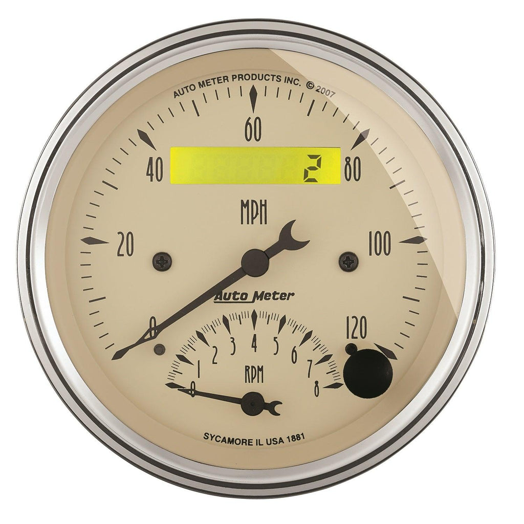 3-3/8 in. TACHOMETER/SPEEDOMETER COMBO 8K RPM/120 MPH ANTIQUE BEIGE - greatparts