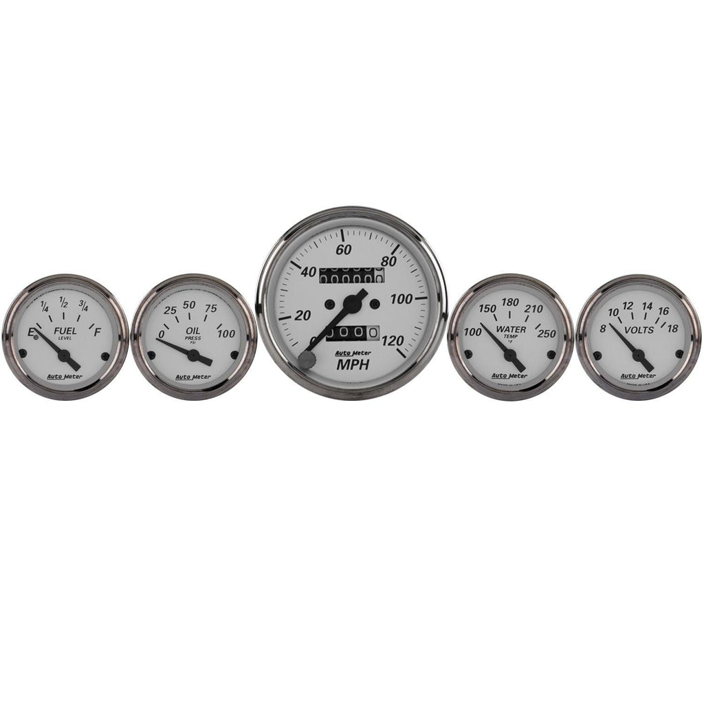 5 PC. GAUGE KIT 3-1/8 in. & 2-1/16 in. MECH. SPEEDOMETER AMERICAN PLATINUM - greatparts