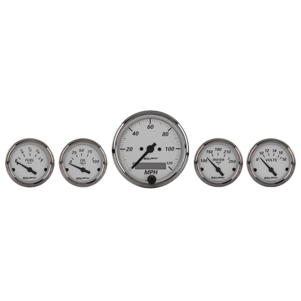 5 PC. GAUGE KIT 3-1/8 in. & 2-1/16 in. ELEC. SPEEDOMETER AMERICAN PLATINUM - greatparts