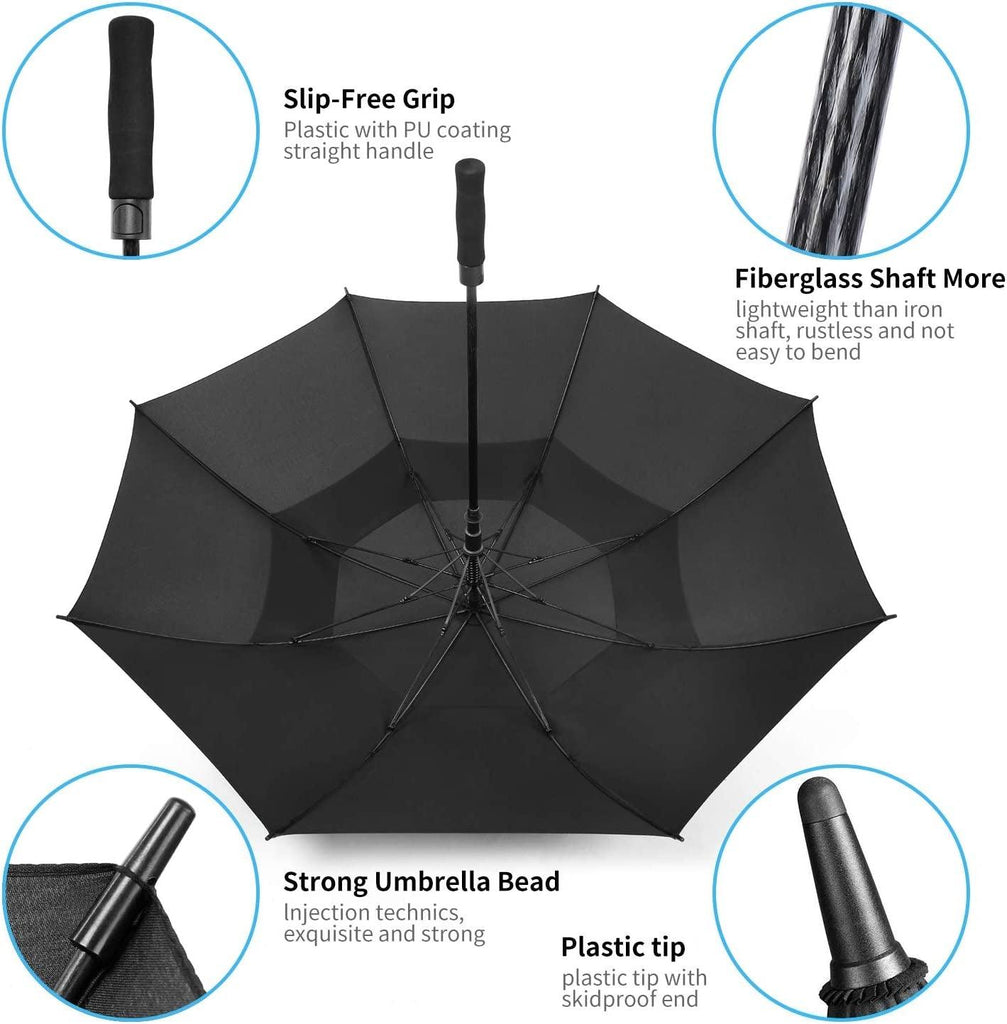 62/68/72 Inch Automatic Open Golf Umbrella, Extra Large Oversize Double Canopy Vented Windproof Waterproof Stick Umbrellas for Rain