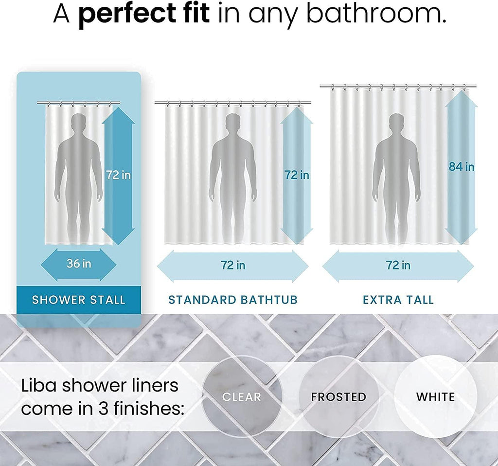 PEVA 8G Bathroom Small Shower Stall Curtain Liner, 36" W X 72" H Narrow Size, Clear, 8G Heavy Duty Waterproof Shower Stall Curtain Liner