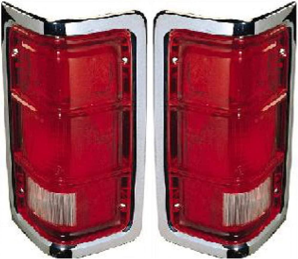 Compatible with Dodge D150/D250/D350/W150/W250/W350/Ramcharger Tail Light Assembly 1981-1987 Driver and Passenger Side Pair/Set | W/ Chrome Trim | CH2808104 + CH2809103 | 4163151 + 55054794